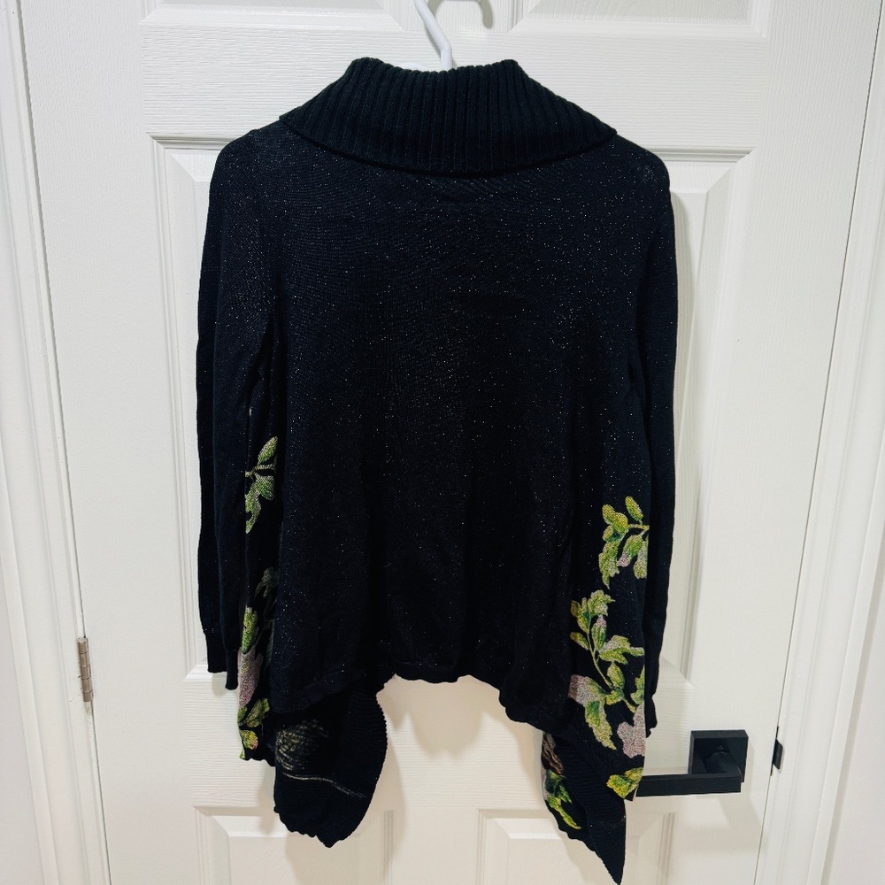 Desigual - Sparkly Sweater with Green Faux Gemstones, Floral Motifs,  Size M - Picture 2 of 3